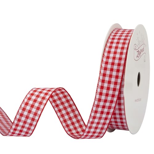 Zofrud Red Gingham Ribbon Checkered Plaid Ribbon - 16mm x 9 Meters - Ideal for Gift Wrapping Baking Crafts, and Party Decorations - Image 2