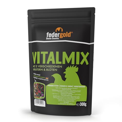 federgold® Vitalmix 300 g – Natürlicher Kräuter-& Blütenmix für Wachteln & Hühner | Mit 6 Kräutern & 6 Blüten | Unterstützt Immunsystem, Verdauung & Vitalität | Ergänzungsfutter ohne Zusätze