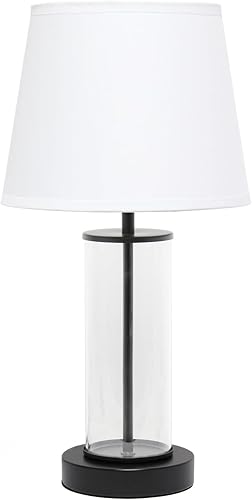 Miniatura 10 de Simple Designs LT2081-BOB - Lámpara de mesita de noche pequeña de metal y cristal transparente, base negra con pantalla negra