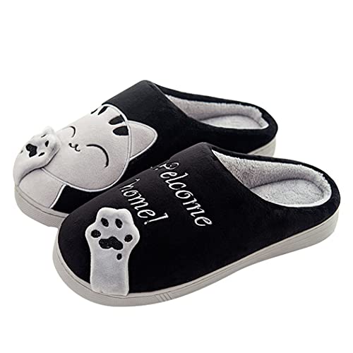 YILANLAN Women's Slippers Furry Slippers Lucky Cat Slippers Winter Slippers Warm Slippers Cartoon Slippers Animal Slippers Home Slippers Cute Slippers (12/13, Black, numeric_12)
