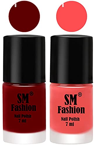 Image of Long Lasting Nail Polish | Nail Paint Combo 7 ml Each) - Set of 2 Dark Red-Peach Pink