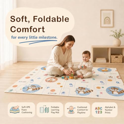 Image of StarAndDaisy Foldable Baby Play Mat 6 x 6.5 ft, 8MM Thick XPE Foam Playmat, Reversible 2-in-1 Design, Lightweight Cushioned Floor Mat for Crawling, Playing & Learning