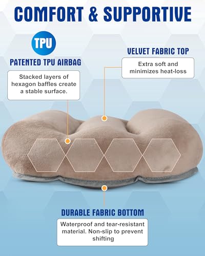 Image of Inflatable Camping Pillow - Ultralight Compact Travel Pillow, Picnic-Brown | Beach, Blow Up, Portable, Sleeping Bag Pillow, Backpacking, Soft Velvet Cover, Machine Washable Air Pillow