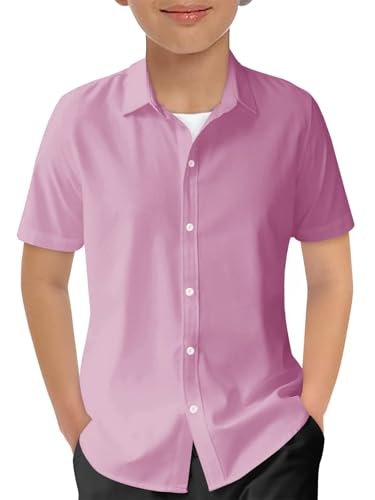 Image of Haloumoning Boys Short Sleeve Dress Shirts Button Down Formal Uniform Shirt