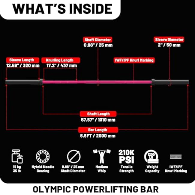 PAPABABE Cerakote Olympic Barbell, 1200LB/1500LB Capacity Weight Bar, 35LB 6.5ft / 45LB 7ft Olympic Bar, Squat Bar with 2 Inch Sleeves for Bench Press, Deadlift and Home Gym