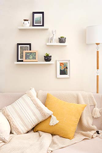 Mkono Floating Shelves White Wood Wall Mounted Rustic Modern Shelf Set Of 3 Photo Display Ledges With Invisible Bracket For Living Room Bedroom Bathroom 4" Deep #TOP3