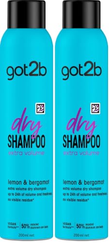got2b Extra Volume Champú en seco (200 ml), champú seco para refrescar tus looks, dry shampoo con 24 h de volumen y frescor, no deja residuos blancos*, aroma cítrico (Paquete de 2)