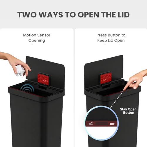 Image of iTouchless 13.2 Gallon Sensor Trash Can with AbsorbX Odor Filter, Durable Dent-Proof Construction, Slim and Space-Saving Automatic Bin for Kitchen, Home, Office, Business, Garage, Black Plastic