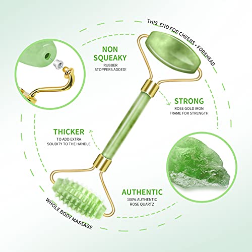Gua Sha Real Jade Roller Stone Kit 3 em 1 Rolo de beleza facial, ferramentas de cuidados com a pele,