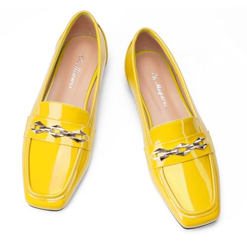 Image of Oh Mispares Womens Loafers Square Toe Low Heel Penny Loafers Fashion Comfortable Slip on Flats Casual Dressy Shoes for Women Work Office Patent Leather