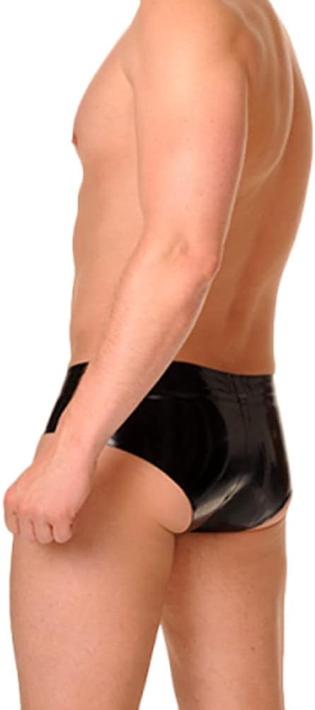 EXLATEX Latex Panties Men Underwear Lingerie Latex Rubber Contrast Briefs Latex Shorts