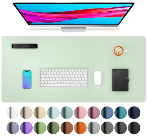 Aothia Large PU Leather Desk Pad Protector - Non-Slip Mouse Pad & Writing Mat for Office/Home, Waterproof, Easy to Clean (23.6' x 13.7', Aqua)