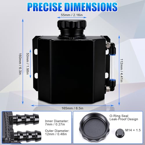 WODHMIEY Réservoir de débordement universel de liquide de refroidissement, réservoir de débordement de radiateur, en alliage d'aluminium, tube de surveillance de visibilité, joint torique, soudure TIG – vue 2