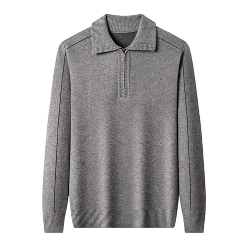 Men's Solid Color Half-Zip High-Neck Sweater Knitted Sweater Lapel Long Sleeve Pullovers