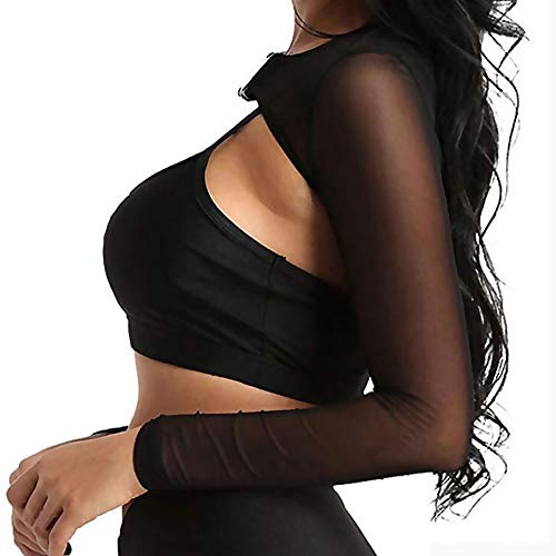 Image of Ypser See Through Glitter Mesh Crop Top Sheer Open Front Shrug Fishnet Cover Ups