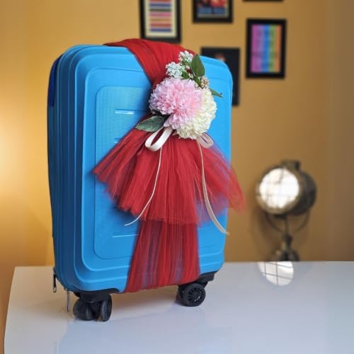 Image of SATYAM KRAFT 8 Pcs Adjustable Suitcase Net Band Reusable Ready-to-Use with Artificial Flower Bunch Trolley Bag Decoration, Suitcase & Wedding Decor, Gifting, Crafting, Wrapping, DIY Craft (Pack of 4) (Red)