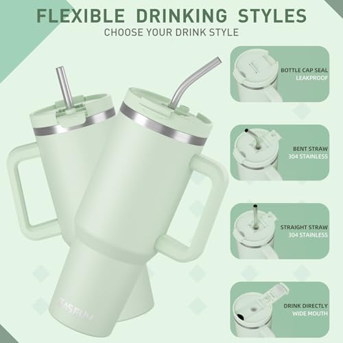 Image of SASEUM 40 oz Tumbler with Handle & Lid, Vacuum Insulated Travel Mug (Mint green, 40 Ounces)