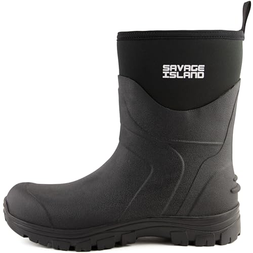 Savage Island Gummistiefel gefüttert mit Neopren für alle Jahreszeiten – wasserdichte Stiefel, Schwarz , 42 1/3 EU