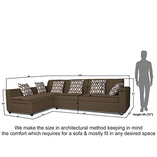 Image of Adorn India Rio Highback L Shape 6 Seater Sofa Set (Left Side Handle) (Camel)