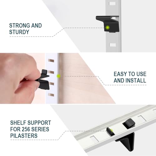 Image of Lenink 256P-ZC Adjustable Pilaster Shelf Clip, 28 Pcs Black Shelving Brackets Clips for Metal and Wood Shelving