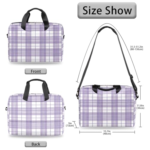 Maletín para laptop con estampado a cuadros púrpura y blanco miniatura 5