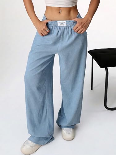 SweatyRocks Women's Wide Leg Pants Elastic High Waisted Casual Trousers with Pockets3