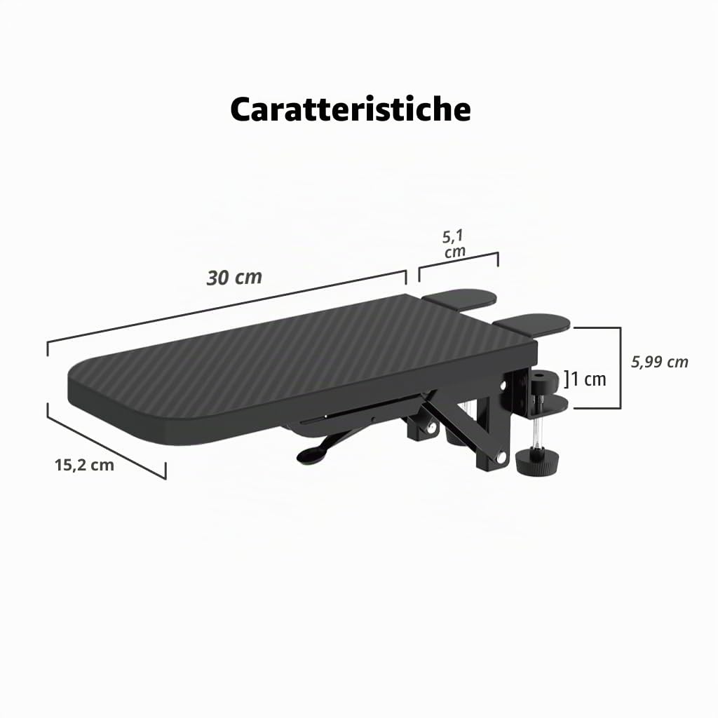 Bracciolo per computer per scrivania, adatto per scrivanie da ufficio, robusto supporto per braccio per mouse, estensione per scrivania per computer, adatto per casa e ufficio, nero, L