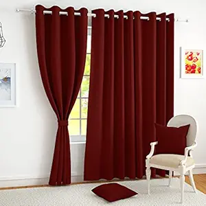 Story@Home Blackout Curtains 7 Feet Long Set of 2 Room Darkening Door Curtain Plain, Maroon