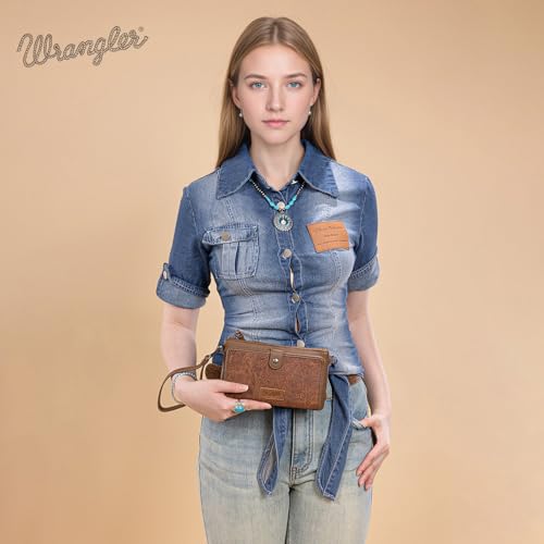Montana West x Wrangler Crossbody Wallet for Women RFID Blocking Clutch Wristlet Purse with Credit Card Slots AR-WG184-1813DBR3