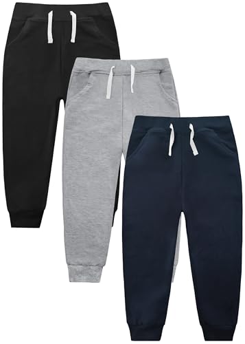 3 Pack Sweatpants Boys,Cotton Toddler Jogger Pants with Drawstring for Kids Toddler Boys