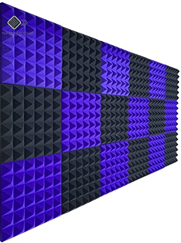 Image of YGM Acoustic Foams Pyramid Acoustic Panels 1 Footx1 Footx2inch Thick, 50 Density Acoustical Sound Proof Foam for Room, Studio, Echo Reduction & Noise Absorption (Black & Purple, Set of 12)