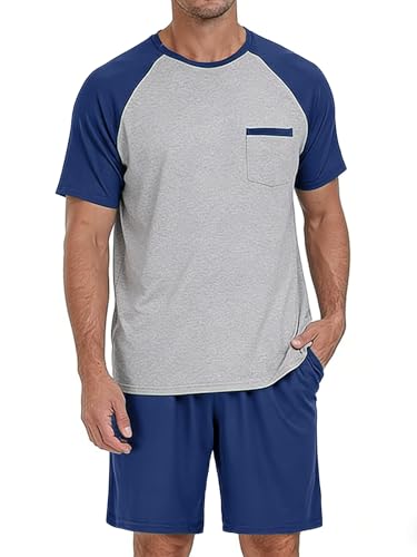 Image of Mens Pajamas Set Modal Soft Pajama Short Set Short Sleeve Pjs Sleepwear 2 Piece Lounge Set With Pockets S-3XL