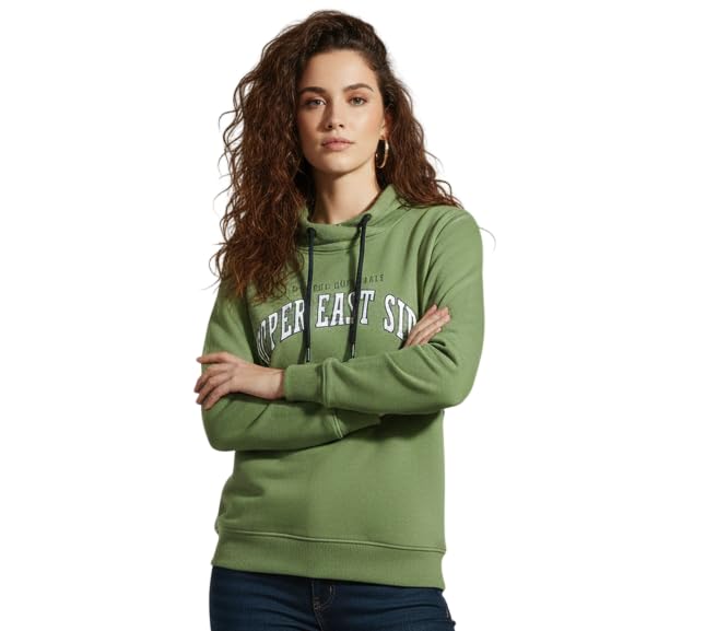 Women’s Cotton Fleece Oversized Sweatshirt | Crew Neck Graphic Print | Long Sleeve with Ribbed Cuffs & Side Pockets | Casual Winter Wear (in, Alpha, M, Regular, Green, Design 1)-image-9