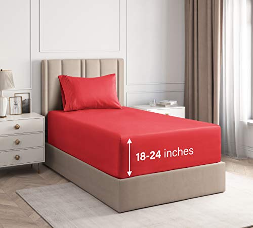 Extra Deep Pocket Sheets - 3 Piece Sheet Set - Deep Pocket Twin Sheets - Extra Deep Pocket Twin Sheets - Deep Fitted Sheet Set - Extra Deep Pocket Twin Size Sheets - Easily Fits Extra Deep Mattresses