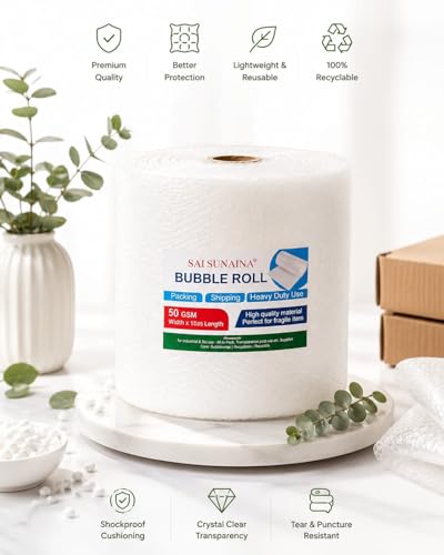 Image of Air Bubble Wrap Roll 10 Meter | Protective Cushioning Wrap for Packaging & Moving | Lightweight Bubble Packaging Roll for Fragile Items, Glassware, Electronics & Shipping(10 meter)