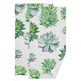 SHUSTARY 2 Pack Mint Green Cactus Hand Towels for Bathroom,Tropical Summer Succulent Plants White So