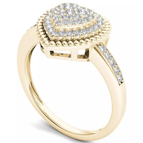 Generic Round Cut White Diamond 14K Yellow Gold Finish Diamond Halo Heart Wedding Engagement Ring for Women's2