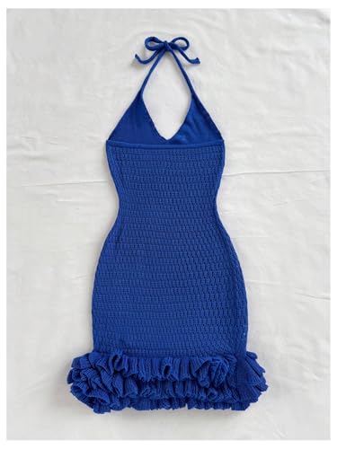 Image of GORGLITTER Women's Vacation Outfit Crochet Halter Knit Bubble Mini Dress Sexy Beach Cruise Summer Miami Resort Outfits