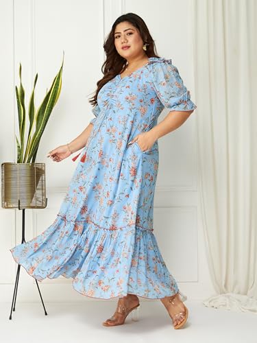 Image of Miss Chase A+ Women's Floral Wrap Chiffon Maxi Dress with Flutter Sleeves Frilled Hem