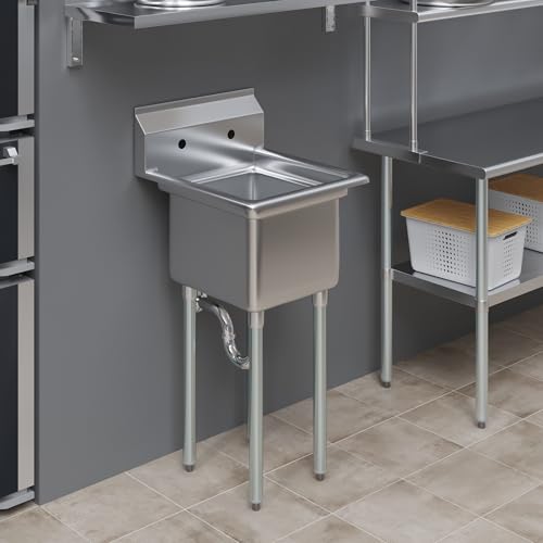 Image of AmGood Stainless Steel Prep & Utility Sink | 304 Stainless Steel | Restaurant, Kitchen, Laundry, Garage | NSF (24 in. x 23 in. | One Bowl)
