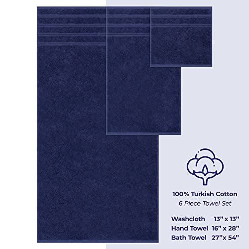 American Soft Linen Luxury 6 Piece Towel Set, 2 Bath Towels 2 Hand Towels 2 Washcloths, 100% Turkish Cotton Towels For Bathroom, Navy Blue Towel Sets #TOP3