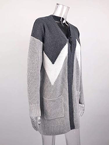 Doufine Cardigã feminino de tricô com comprimento médio, outono e inverno, Cinza escuro, XL