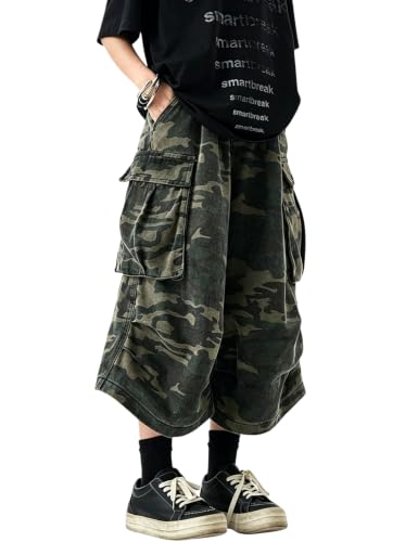 FCOOLYEET - FCOOLYEET Mens Camo Jeans Shorts - Y2k Baggy Long Camouflage Denim Cargo Jorts for Men - Best Deal on Amazon