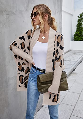 Women's Long Sleeves Open Front Casual Leopard Print Fuzzy Knitted Sweater Cardigan Coat Outwear2