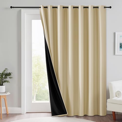 Image of RYB HOME Extra Long 100% Blackout Room Divider Curtains for Bedroom 108 Inch Long, Extra Wide Privacy Sliding Door Blinds for Patio /Living Room /Dining, 1 Panel, W100 x L108, Beige