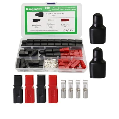 20 Pair 30A Quick Disconnect Terminals Connectors 1.5-4mm² (12-14 AWG) Battery Connector Modular Power Connector with PVC Flame Retardant Sleeve Cover