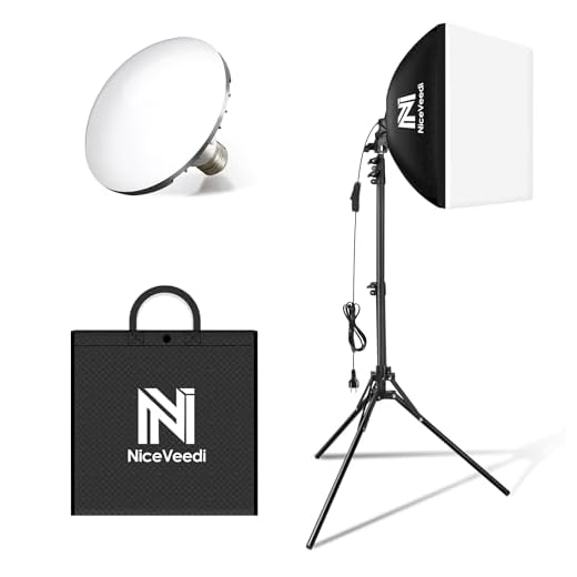 Softbox Lighting Kit, NiceVeedi 16'' x 16'' Softbox Photography Lighting Kit with 63” Tripod Stand & 5400K 450W Equivalent LED Bulb, Continuous Lighting for Photography/Video Record/Live Streaming
