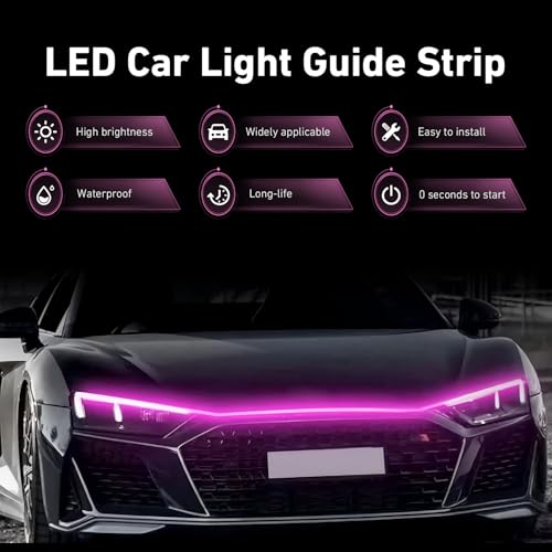 XIZAKEE 1 PC Car Hood LED Strip Lights, 59In Long 12V LED Vibe Light, Start-up Constant Cool Lamp Strip with Tape, Waterproof Hood Gap Daytime Running Lamp, Universal for Most Cars (Pink) by XIZAKEE - Used condition - Image 4