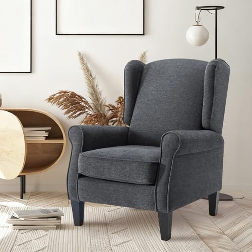 QinmuYY Dark Grey Accent Chairs, Modern Living Room Single Wingback Sofachair, Classic Bedroom High Back Reading Seats, Bussiness Upholstered Arm Chairs for Office, Guest Room