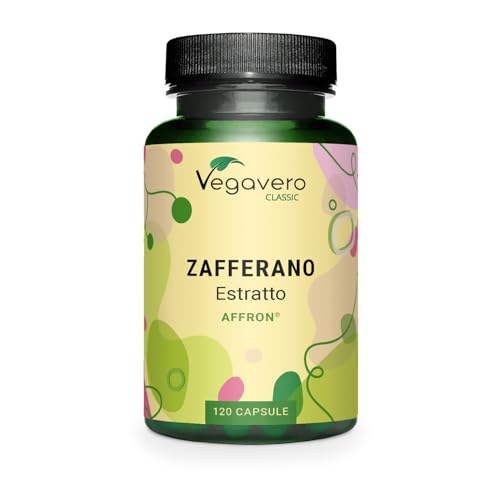 ZAFFERANO Vegavero ® | Con 3% Safranale e 2% Crocina | Affron®: Crocus sativus spagnolo | 120 capsule | Calmante e rilassante naturale per il buon umore | Vegan